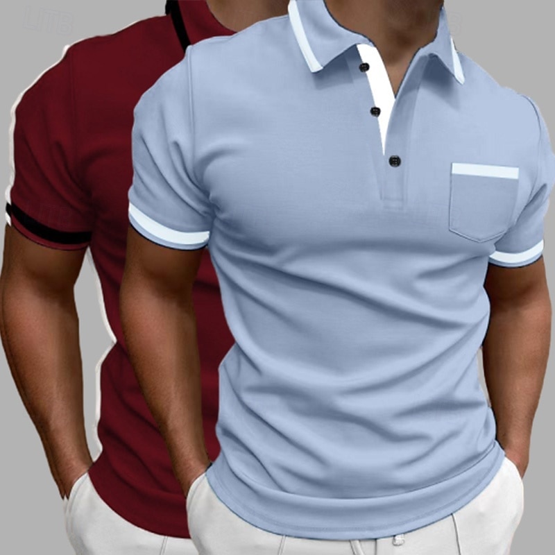Per uomo Blocco di colori Polo Maglia da golf Manica Corta Bavero Moda Essenziale Confortevole Sport & Outdoor Casuale Athleisure Confezione multipla Tasca Frontale Estate 8# # 4 # 5 del 2026 a $40.99 –P6