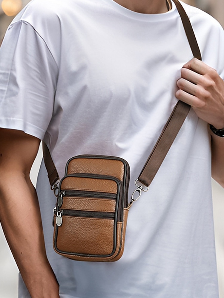 Geantă de umăr crossbody din piele pentru bărbați, cu design multi-buzunare, geantă mică de călătorie și geantă de talie pentru uz zilnic casual și activități în aer liber 2026 - $14.99 –P3