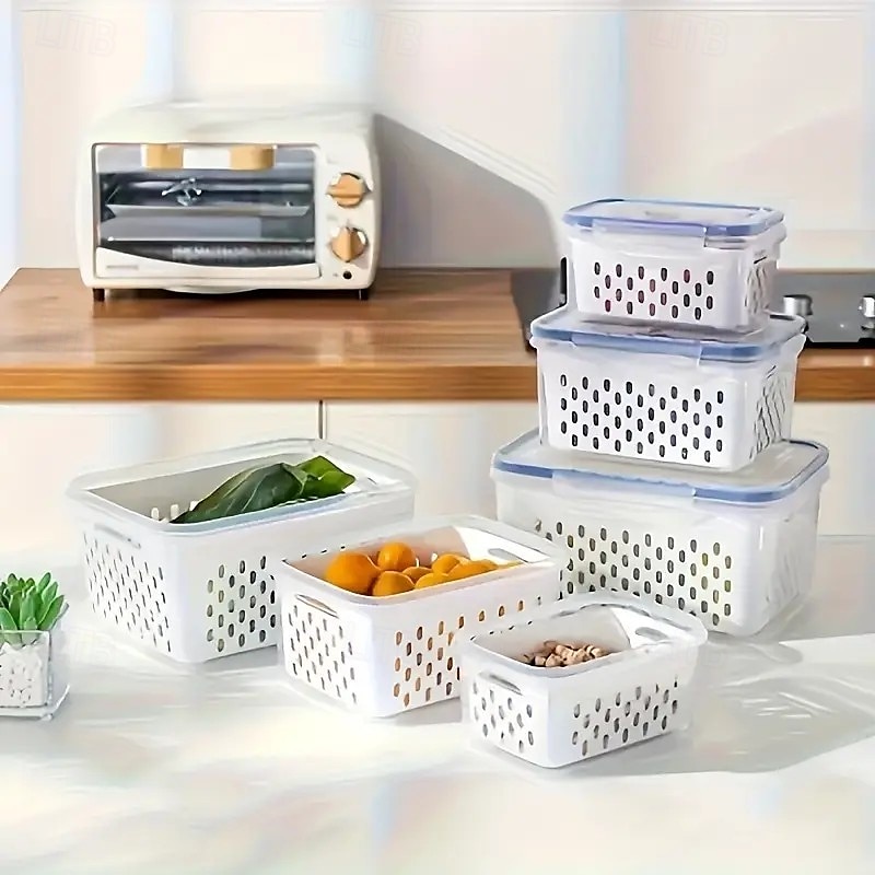6-Pack BPA-Free Polypropylene Food Storage Containers with Lids, Stackable Refrigerator Organizer Bins with Drain Tray for Fruits, Vegetables, and Dry Goods, Versatile Kitchen Storage System Ideal for Camping and Dining 2025 - $15.99 –P5
