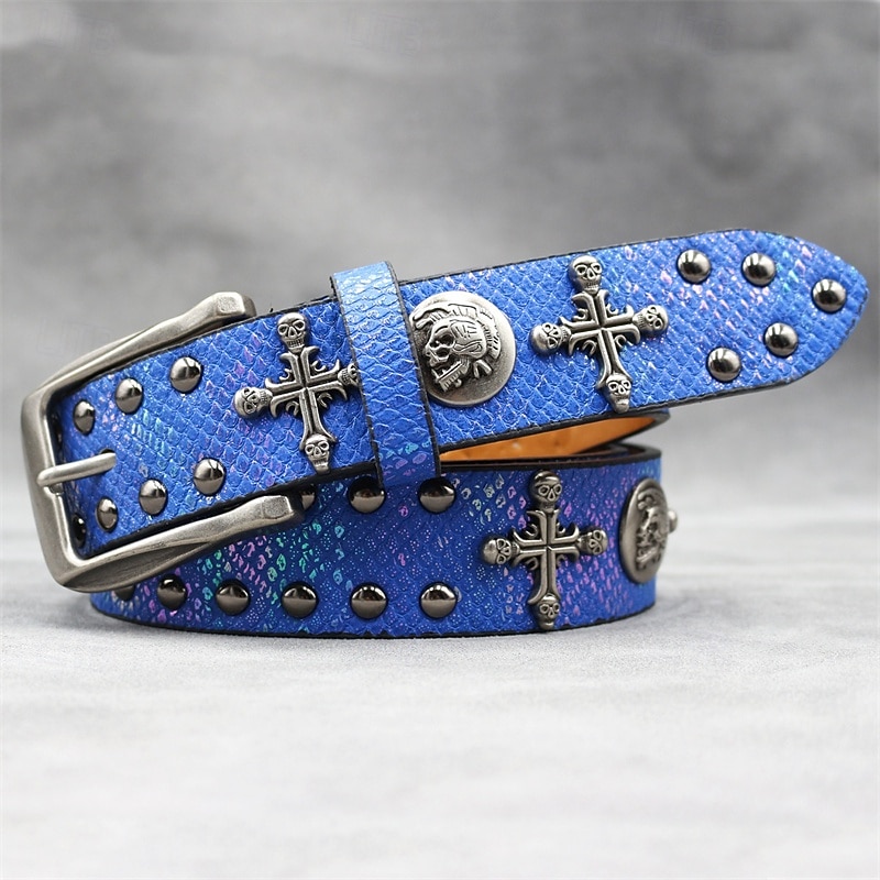 Муж. ремень Автоматическая пряжка Быстрый выпуск Кожа PU Сплав Винтаж Прочный Регулируется Крест Черепа Синий Серебряный на открытом воздухе Повседневные Пояс на талию 2026 - $29.99 –P20