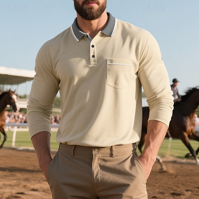 Herren Golfshirt Golf Poloshirts Arbeit Lässig Revers Kurzarm Basic Modern Farbblock Knöpfe Frühling Herbst Normale Passform Aprikose Schwarz Weiß Gelb Rote Marineblau Golfshirt 2025 - $18.99 –P1