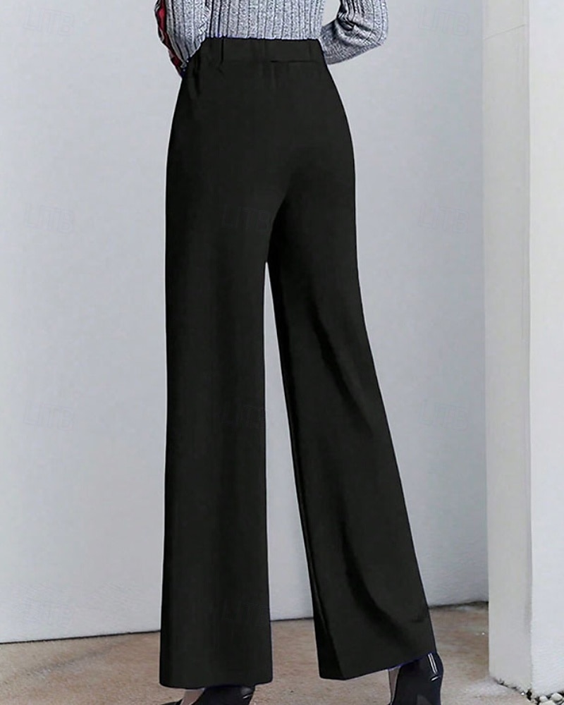 Per donna Gamba larga Pantaloni Eleganti Moda Streetwear Lunghezza intera Naturale Semplice Elastico in vita Confortevole Affari Lavoro Formale Nero Bianco Autunno Vestibilità regolare del 2026 a $22.99 –P3
