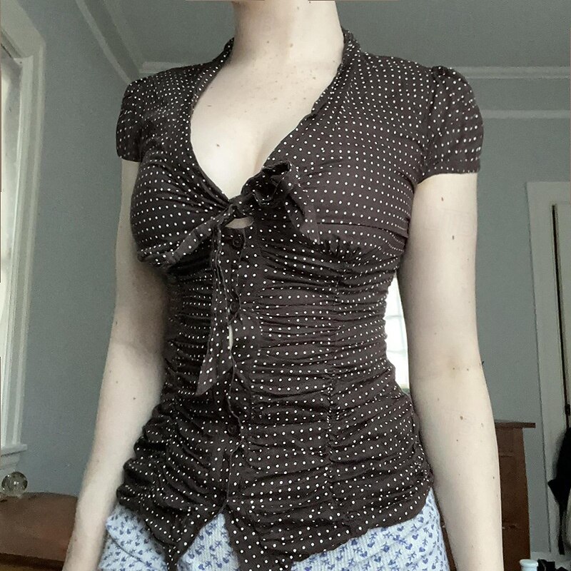 Retró 1950-es Rockabilly Blúz / Ing Pöttyös Jelmez Női Vakáció Alkalmi / Napi Felnőttek Blúz Tavaszi nyár 2025 - $27.99 –P12