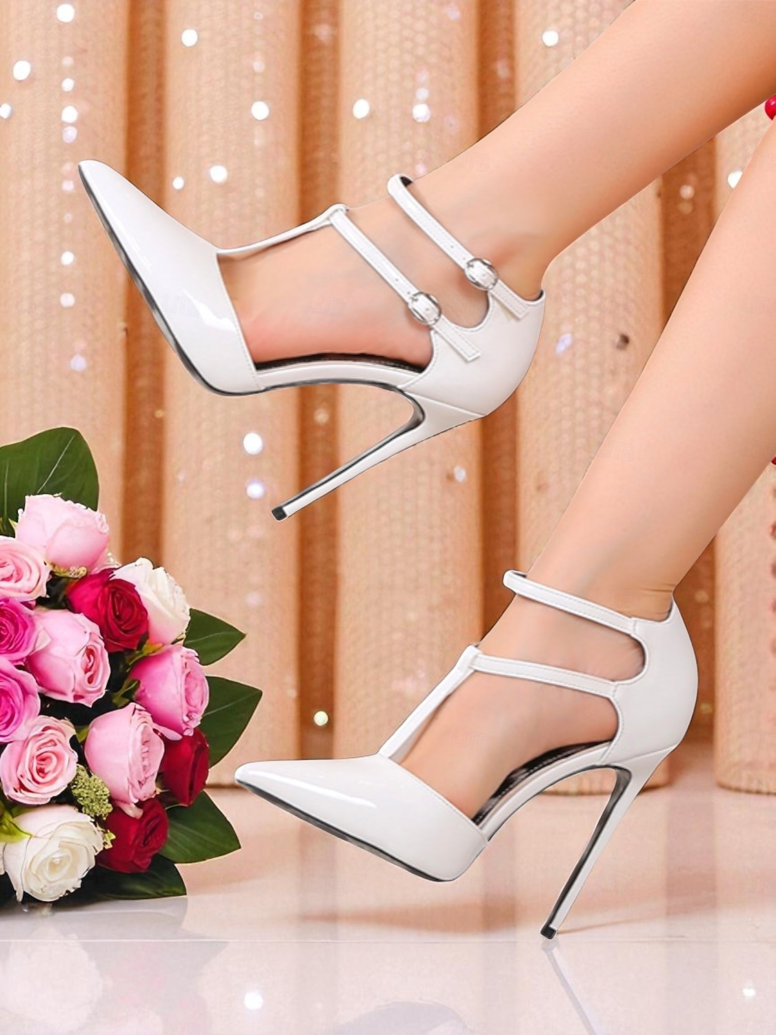 Escarpins à talons aiguilles en cuir verni blanc pour femmes avec double bride - Escarpins à bout pointu sexy pour la vie nocturne et les soirées en club de 2025 ? $42.99 –P6