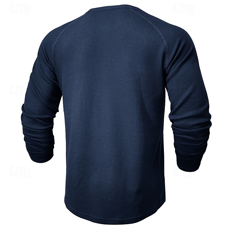 Men's Waffle Henley Shirt Tee Long Sleeve Solid Color Plain Textured Fashion Designer Casual Raglan Sleeves Henley Outdoor Casual Daily Summer Fall Winter Black Light Blue Dark Red Henley T-Shirt 2025 - $19.99 –P2