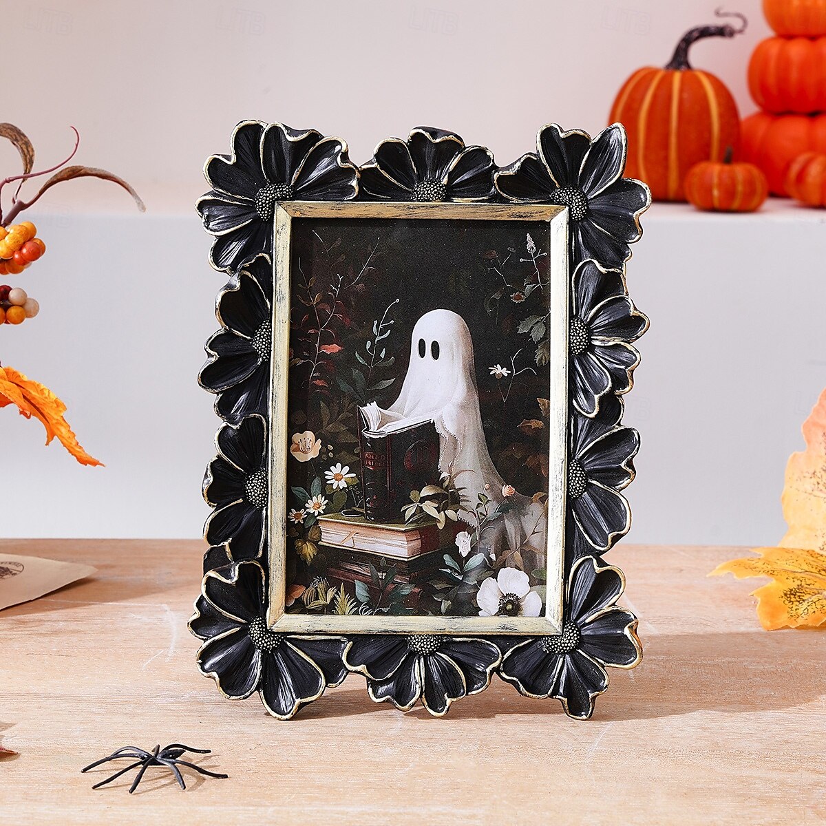 Cadre photo en résine gothique d'Halloween, motif marguerite 3D noir et or, cadre d'affichage photo rectangulaire pour la décoration intérieure, support photo chaud de bureau, utilisation horizontale de 2025 ? $17.99 –P7