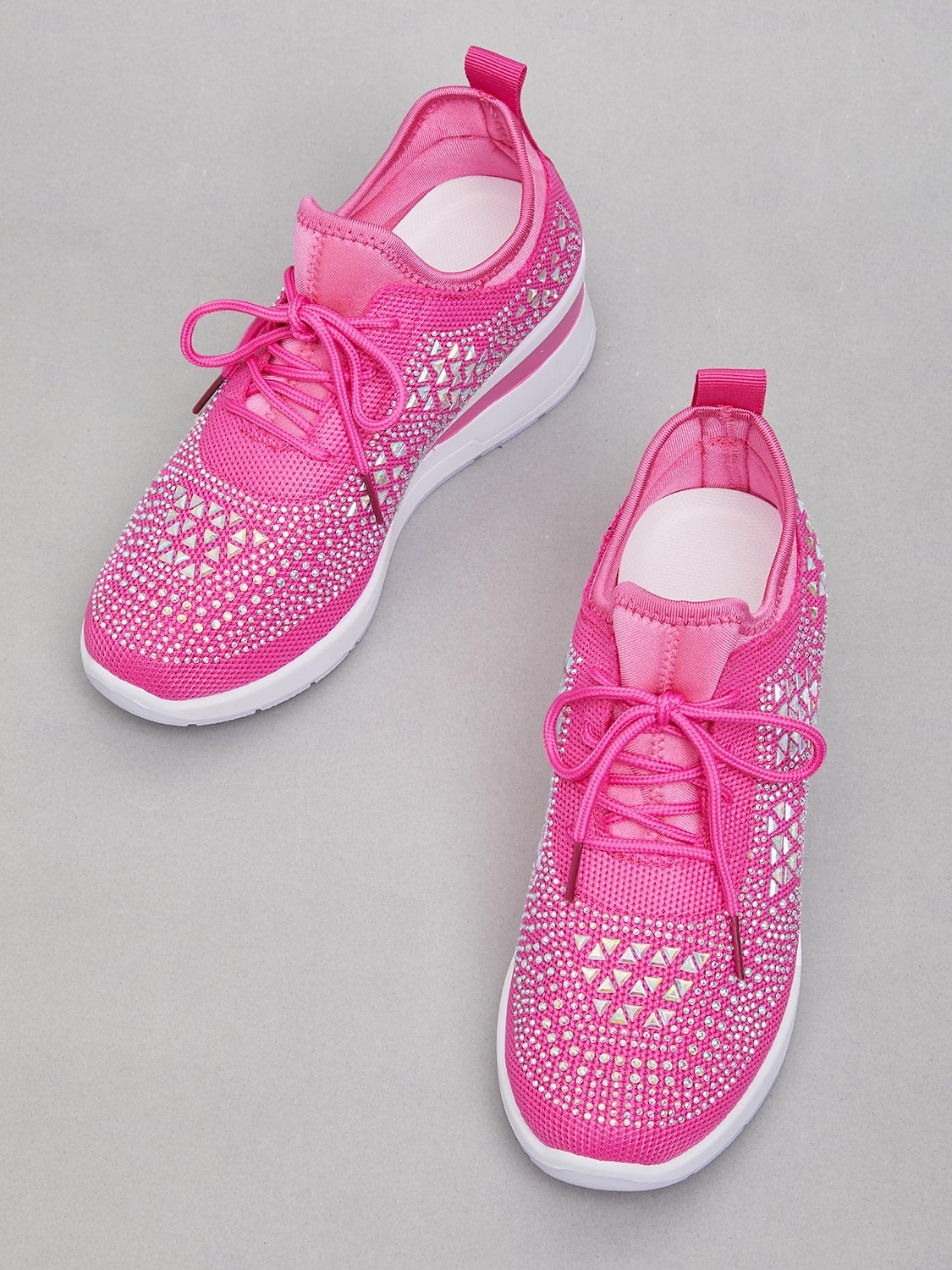 Baskets compensées Flyknit roses pour femmes avec détails en strass – Chaussures de sport légères et respirantes pour une tenue décontractée et la marche de 2025 ? $29.99 –P1