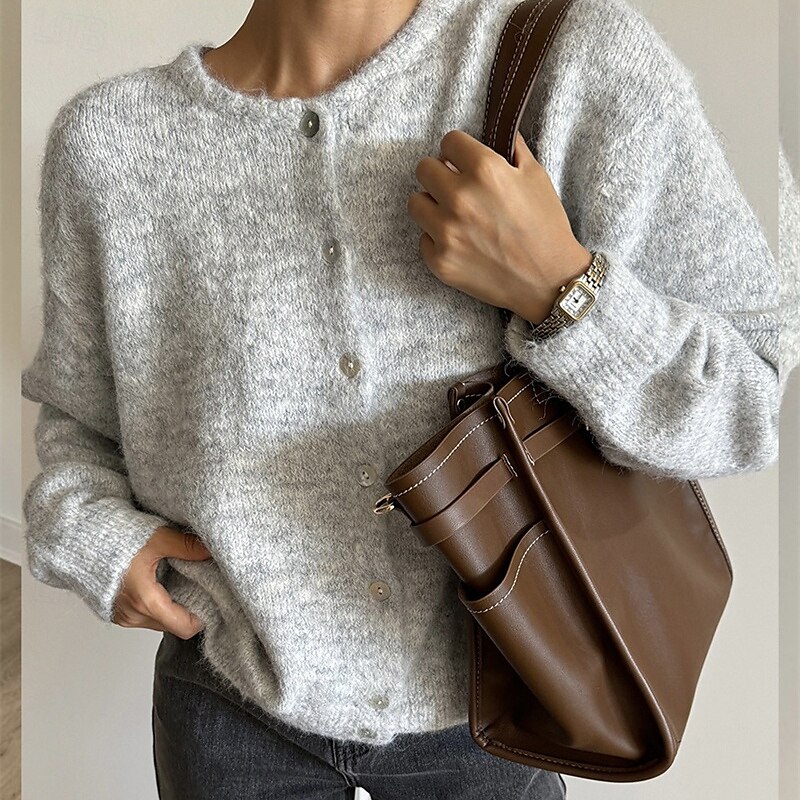 Dames Trui Vest Modieus Streetwear Dagelijks Effen Kleur Geribd Open voorzijde Gebreid Lange mouw Normale tops breien Feestdagen Uitgaan Weekend Wit Rood Herfst Winter 2025 - $31.99 –P2