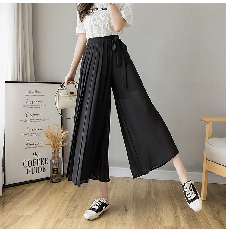 Per donna Gamba larga Chinos Casual Lunghezza intera Naturale Semplice Gamba larga Coulisse Comodo Traspirabilità Casual Quotidiano Nero Rosa Blu Primavera Autunno Vestibilità comoda del 2025 a $22.99 –P12