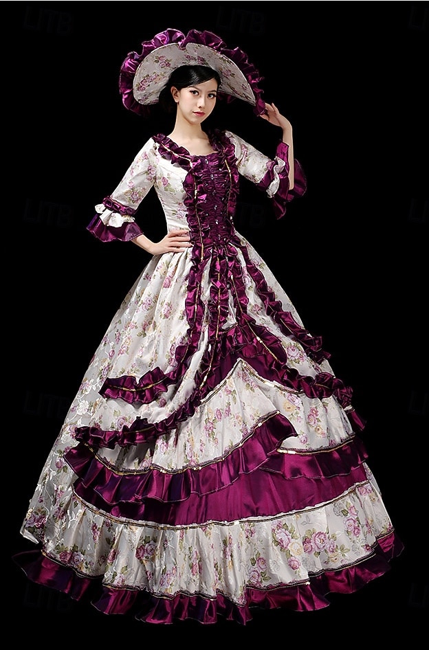 Vintage Rococo Renaissance Maxi Dress Normal Juliet Sleeve Princess Queen Elizabeth Pleated Flounced Princess Square Neck Fancy Dress Women's Halloween Carnival Masquerade Party Halloween Performance 2026 - $186.99 –P1