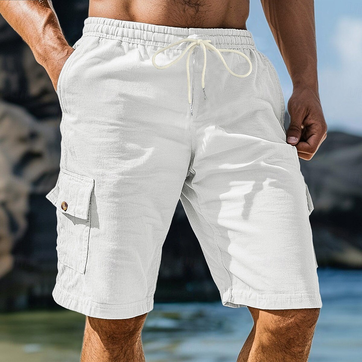 Homens Bermuda Cargo Calças de Veludo Shorts de moletom Calção Bermudas Cintura elástica Tecido Conforto Esportes Comprimento do joelho Ao ar livre Ioga Casual Férias Estilo Étnico Preto Branco Sem de 2025 por $22.99 –P6