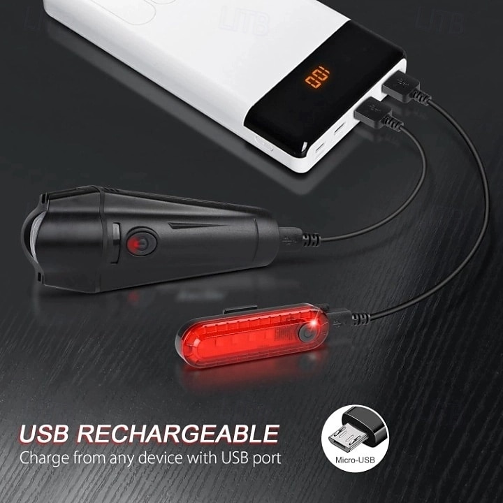 Ultra Bright USB Rechargeable Bike Light Set, Powerful Bicycle Front Headlight and Back Taillight, 4 Light Modes, Easy to Install for Men Women Kids Road Mountain Cycling Black 2025 - $21.99 –P4