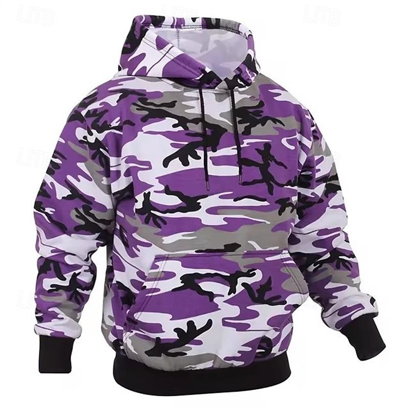 Pánské Kapuce Rubínově červená Fialová Oranžová Trávová zelená Khaki Kapuce Kamuflážní barva Kapsy Sporty a outdoor Denní Dovolená Polyester Šik ven Základní Na běžné nošení Podzim Zima Oblečení 2026 - $29.99 –P6
