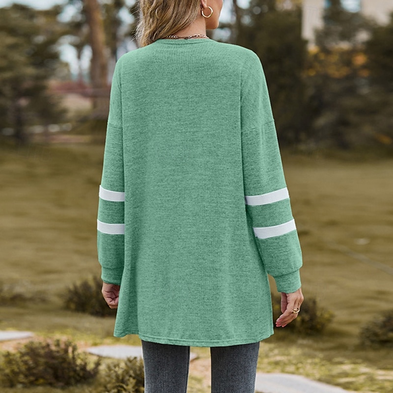 Pentru femei Pulover Bluza Modă Șic Stradă Zilnic Bloc Culoare Striat Deschis frontal Tricotat Manșon Lung Topuri lungi Tricotat Concediu Ieșire Sfârșit de săptămână Negru Roz Îmbujorat Toamnă Iarnă 2025 - $22.99 –P15