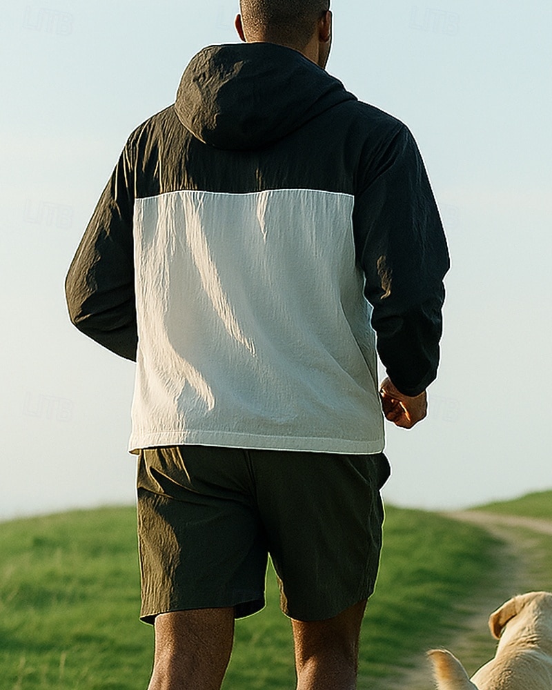 Herren Trainingsanzug Zip Up Sweatshirt Trainingshosen Mit Kapuze Reißverschlusstasche Farbblock Kombination Sommer Frühling Schwarz Rosa Angeln Wandern Outdoor Sonnenschutz Leicht Atmungsaktiv 2026 - $52.99 –P2