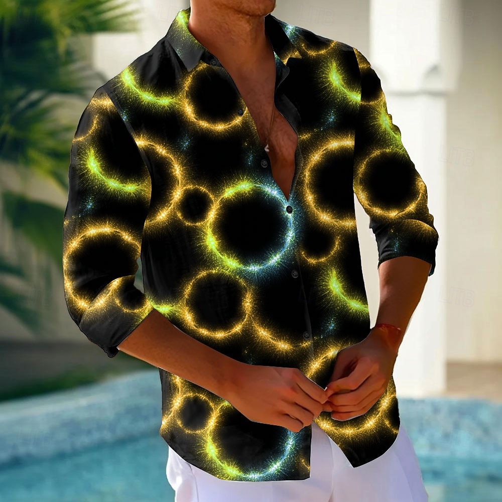 Men's Geometric Circle Neon Glow Shirt Button Up Shirt Casual Dress Shirt Long Sleeve Fashion Casual Vacation Daily Streetwear Summer Spring Turndown 3D Print Collared Shirts Red Blue Orange Green 2026 - $27.99 –P5