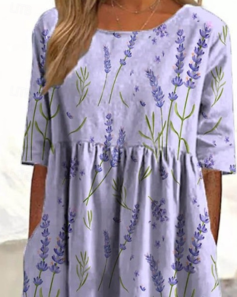 Women's Midi Dress Casual Dress Summer Dress Fashion Modern Daily Beach Weekend Regular Fit Flower Half Sleeve Crew Neck Black Purple Green Spring Fall 2026 - $29.99 –P4