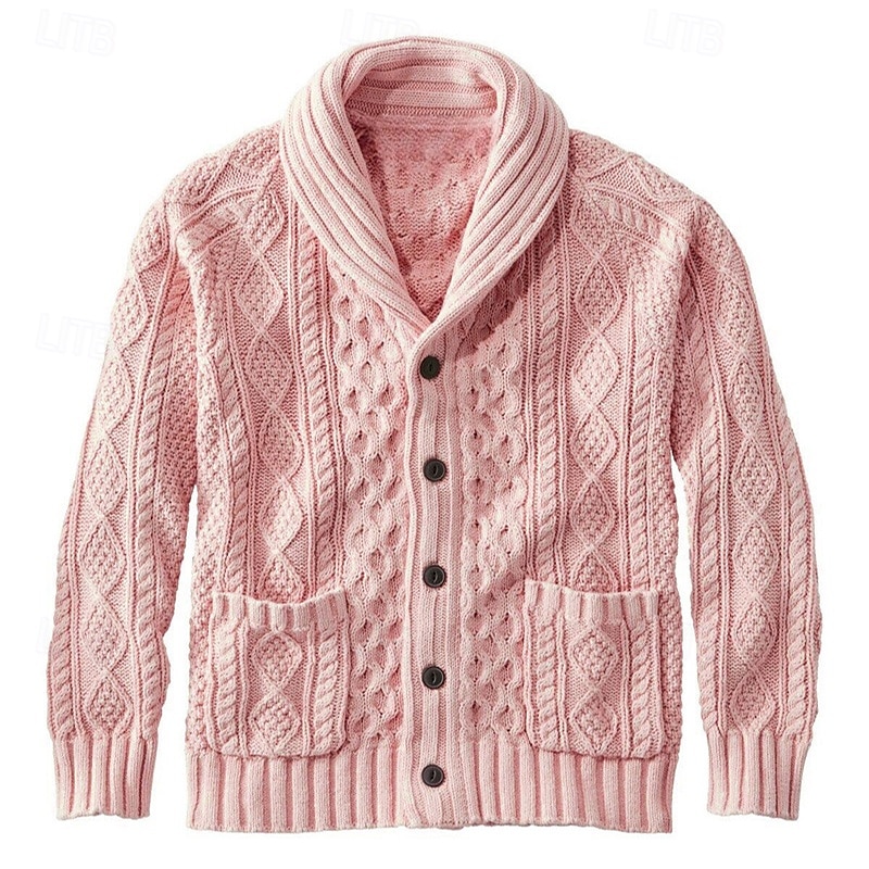 Męskie Sweter Sweter Rozpinany Kable Robić na drutach Zwykłe topy Zapiąć Równina Kołnierz szalowy Urlop Moda Codzienny Dzienne zużycie Odzież Wiosna i jesień Rumiany róż Rumiany róż S M L 2026 - $45.99 –P10
