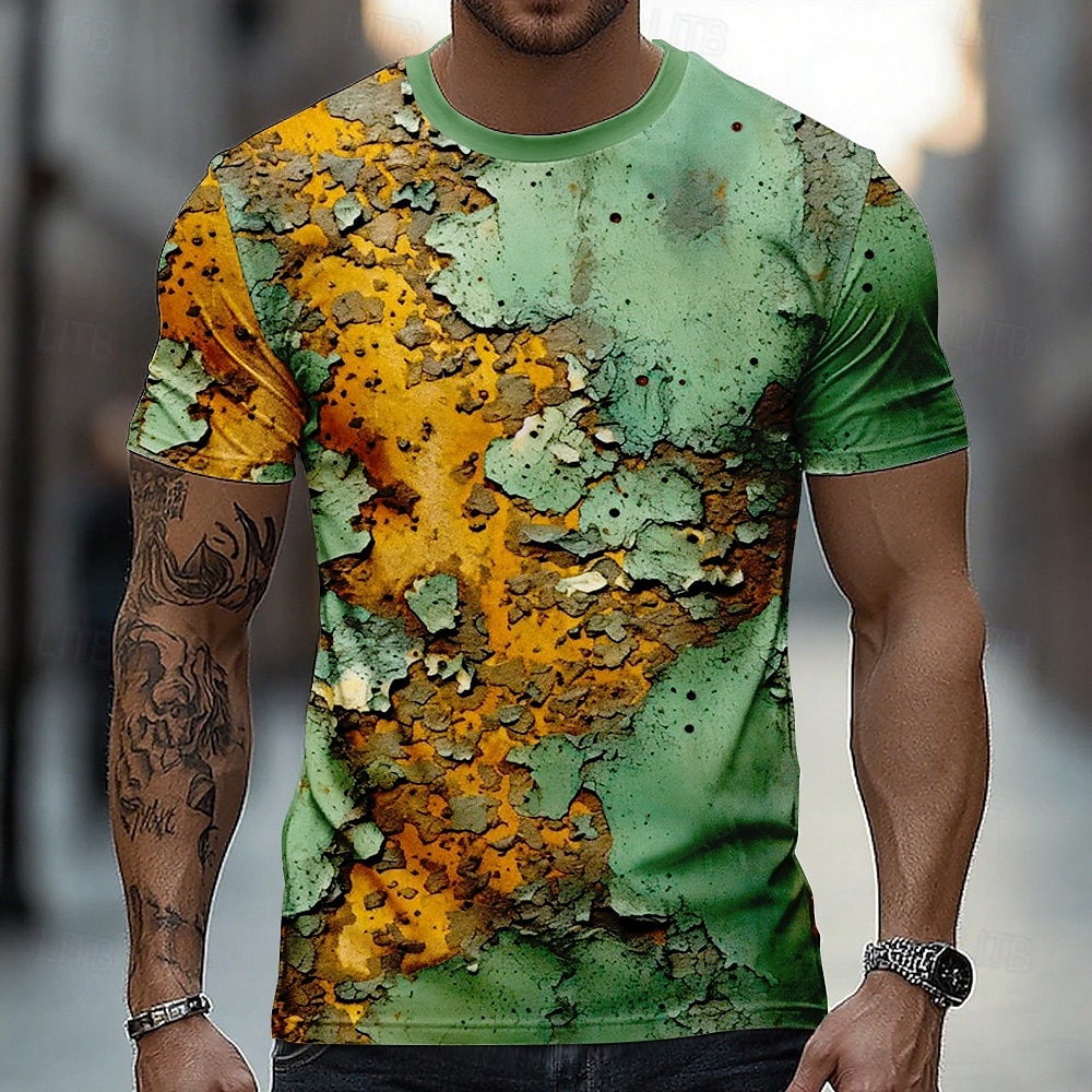 Herren Optische Täuschung 3D T Shirt Kurzarm T-Shirt 3D-Druck Rundhalsausschnitt Hemd Übertrieben Retro Vintage Vintage-Retro Party Straße Lässig Gelb Braun Grün Sommer Frühling Ganzjahres Bekleidung 2025 - $17.99 –P4