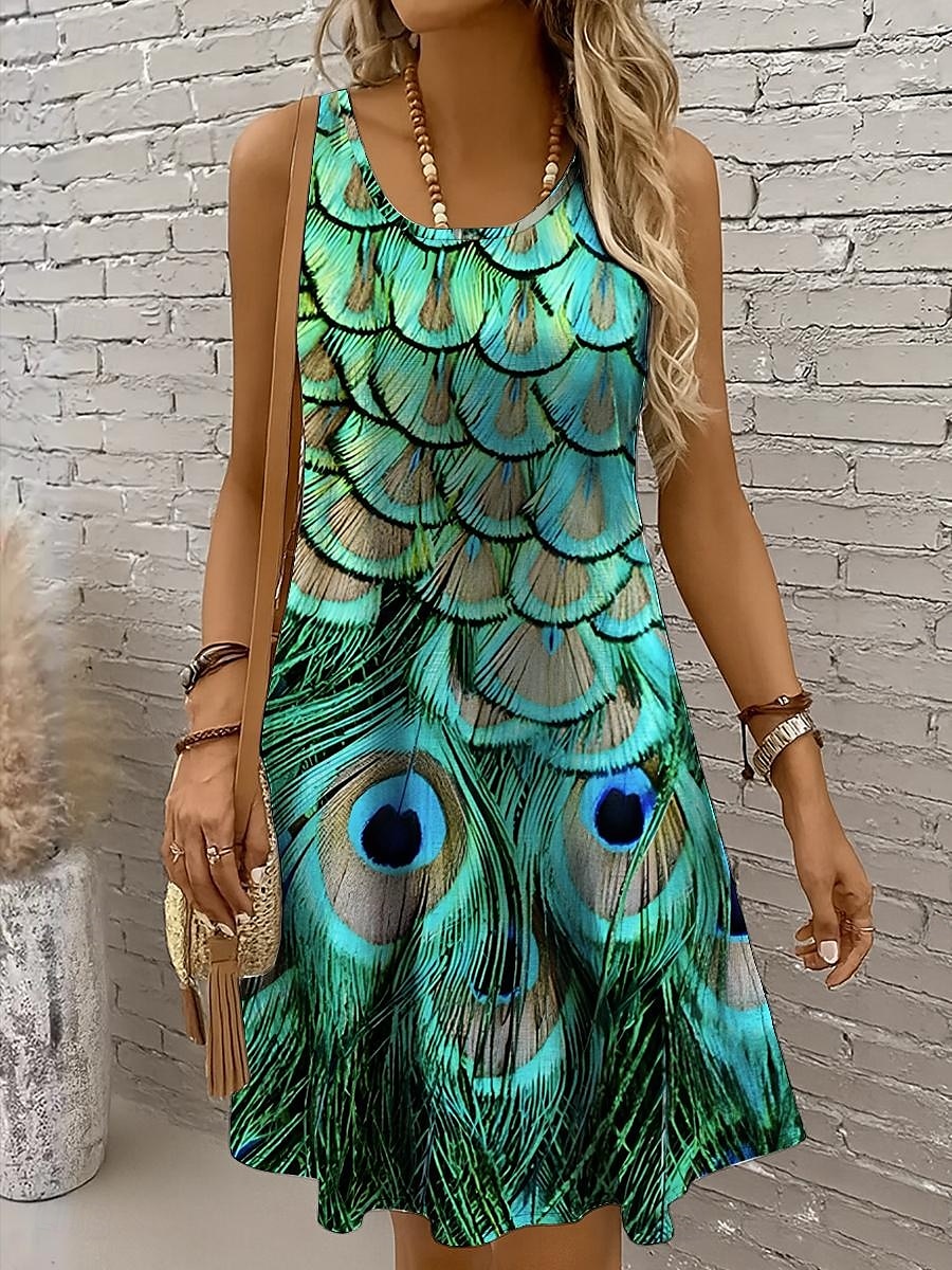 Damen Minikleid Sommerkleid A Linie Kleid Schulterfreies Kleid Urlaub Lässig Boho Ferien Strand Normale Passform Grafik Tiermotiv Ärmellos Rundhalsausschnitt Gelb Rote Blau Purpur Sommer Frühling 2025 - $21.99 –P1