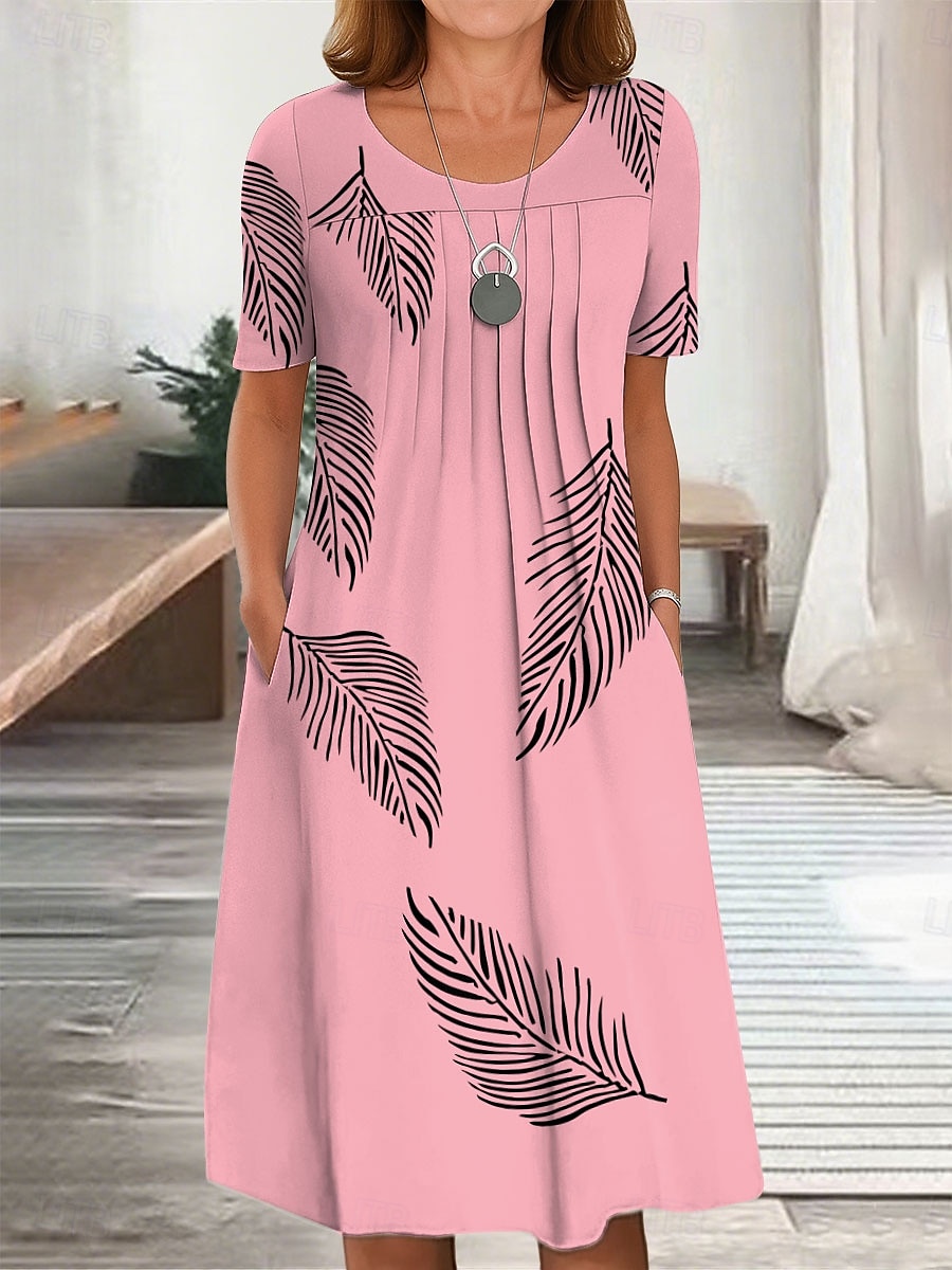 Damen Midikleid T-Shirt-Kleid A Linie Kleid Sommerkleid Urlaub Lässig Täglich Normale Passform Grafik Blatt Kurzarm Rundhalsausschnitt Weiß Rosa Blau Grün Sommer Frühling 2025 - $31.99 –P2