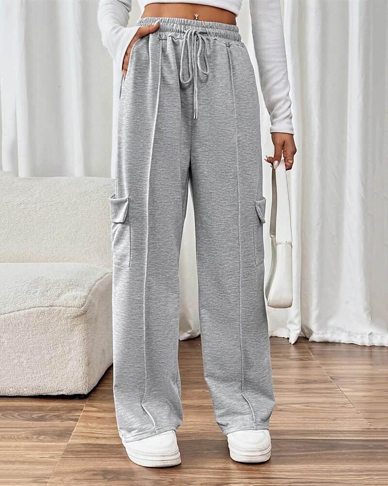 Femmes Joggings Jambe large Pantalons Mode Streetwear Longueur complète Taille haute Uni Avec Poches Taille Élastique Respirabilité Confortable Micro-Élastique Rue Tenue quotidienne Sortir Gris de 2025 ? $24.99 –P2