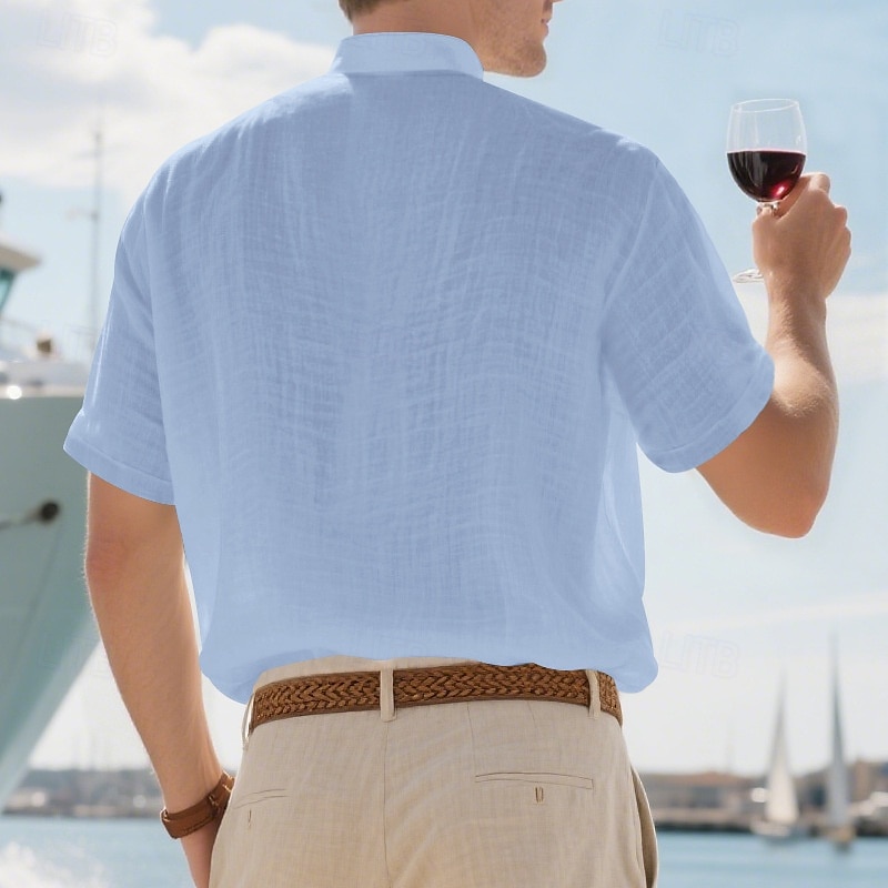 Per uomo Camicia Camicia di lino Camicia popover Camicia casual Camicia di cotone Semplice Vacanza Streetwear Nero Bianco Cachi Azzurro Manica Corta Colletto alla coreana Estate Abbigliamento del 2025 a $21.99 –P18