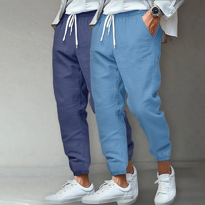 Herre Linbukser Bukser Sommerbukser Strandbukser Uformelle bukser Lomme Elastisk midje Helfarge Komfort Pustende Full lengde utendørs Hjem Daglig Ferie Klassisk Stil Lys khaki + svart Lys khaki 2025 - $27.99 –P13