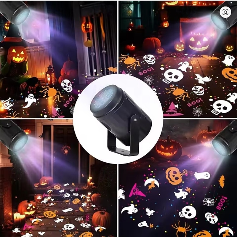 Proiector de Halloween, lumină de noapte, dovleac, liliac, fantomă, modele dinamice, lampă de zână cu alimentare USB, pentru dormitor, cameră, petrecere, decor interior 2025 - $24.99 –P1