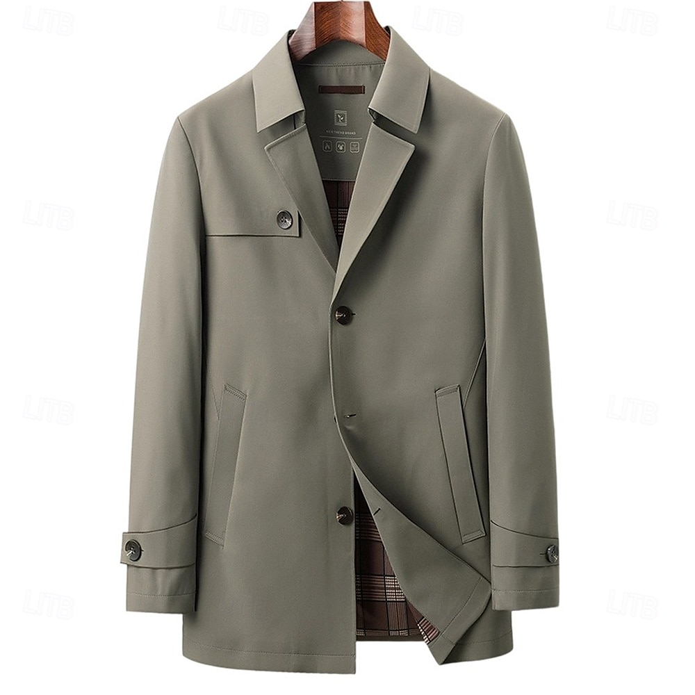 Herr Trenchcoat Formell Kontor Vår Höst Många årstider Polyester Ytterkläder Kläder Elegant Dagligen Ensfärgat Vik-över krage Enkelknäppt 2025 - $100.99 –P3