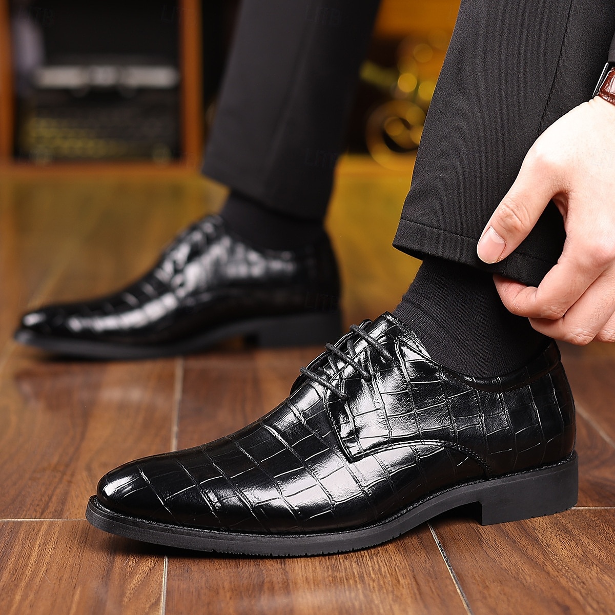 scarpe oxford da uomo in similpelle con stampa coccodrillo verde – stile stringato lucido per gentiluomini eleganti, cocktail party e incontri di lusso del 2025 a $34.99 –P6
