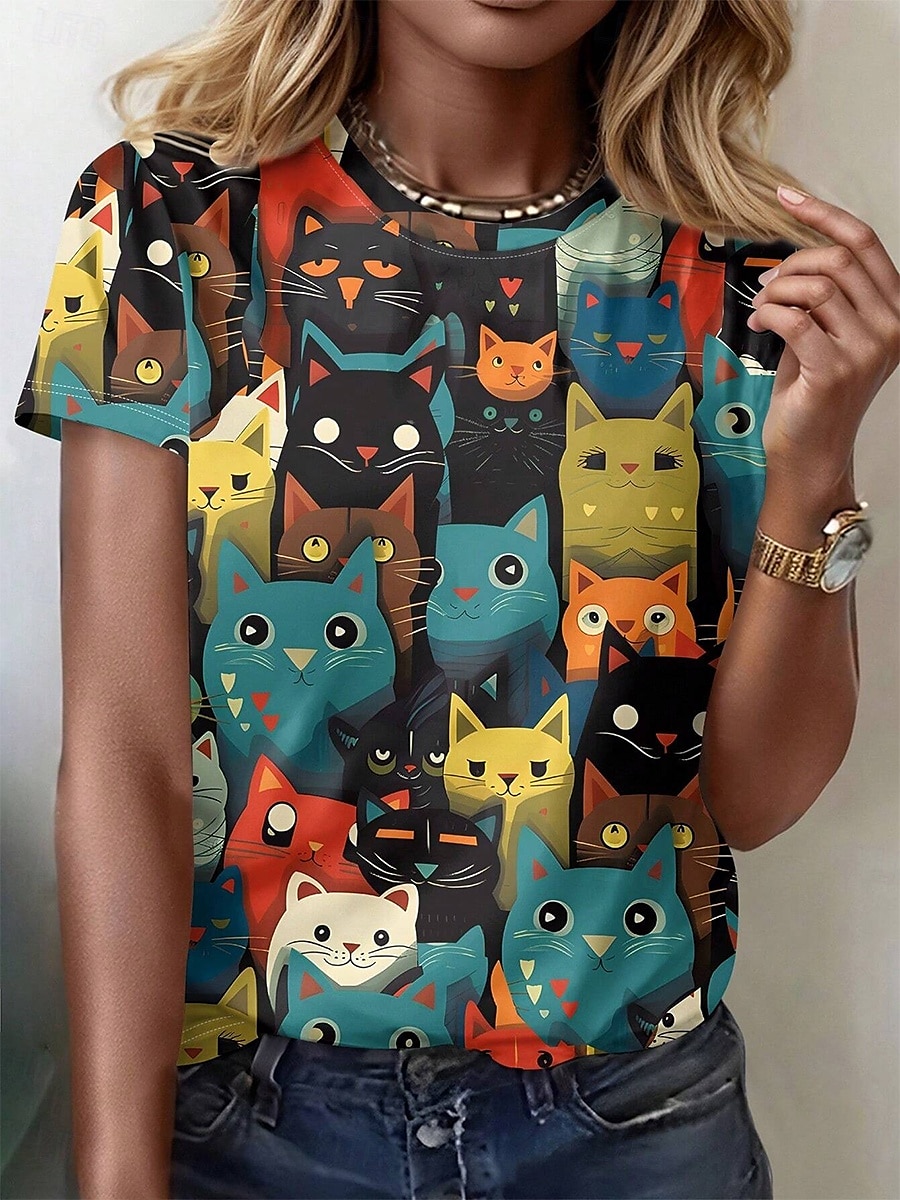 Femmes T-shirt Graphique Animal ancien Élégant Occasionnel Manche Courte Col ras du cou Hauts Réguliers Quotidien Week-end Imprimé Blanche Bleu Vert Été de 2025 ? $19.99 –P1