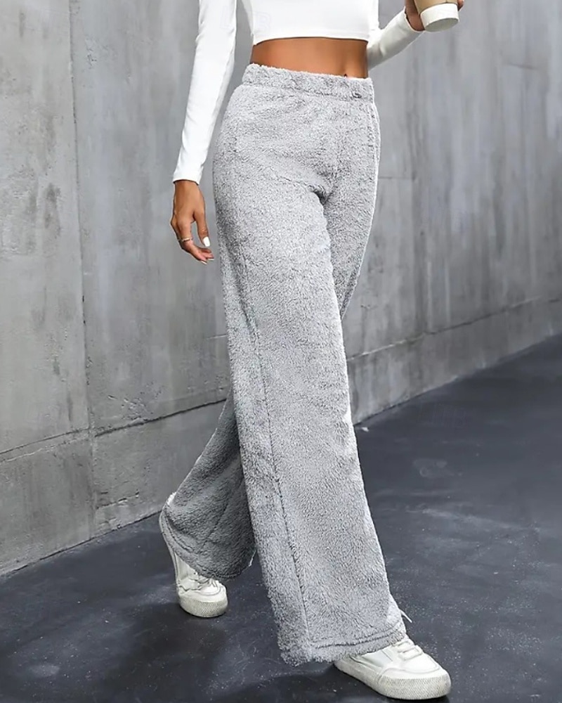 Per donna Gamba larga Pantaloni Eleganti Streetwear Casual Lunghezza intera Naturale Semplice Elastico in vita Confortevole Ferie Uscire Weekend Grigio Nero Bianco Cachi Autunno Vestibilità regolare del 2025 a $18.99 –P17