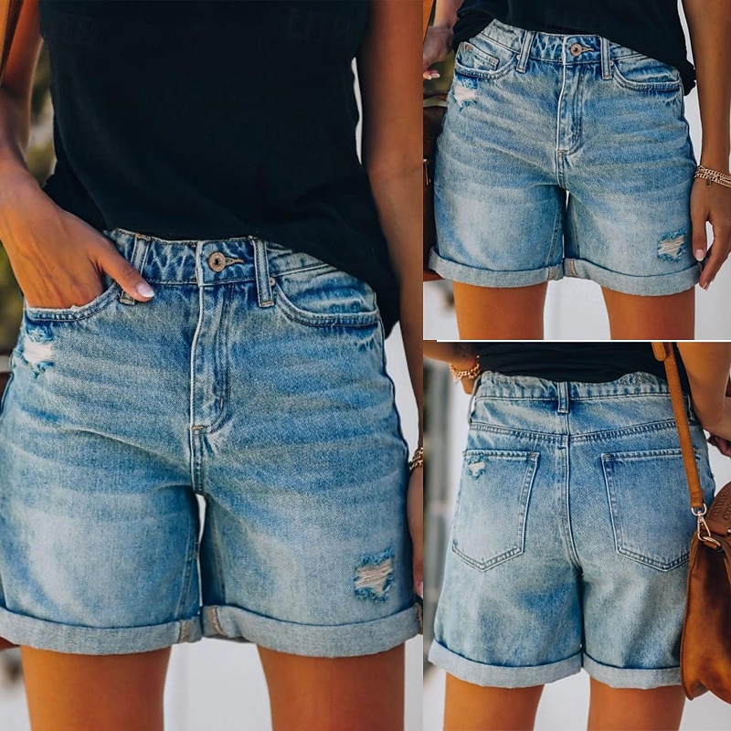 Dame Shorts Fritid Komfort Kort Naturlig عادي Lomme Utskjæring comfy Sport & Utendørs Fritid / hverdag Blå Sommer Normal 2025 - $20.99 –P1