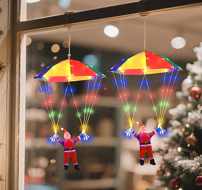 1 kpl jouluinen joulupukin laskuvarjohyppyriipus riippuvalaisin, nahkalankavalaisin, sisä- ja ulkokäyttöön tarkoitettu joulutunnelmavalaisin, aurinko-/AAA-paristokotelo/USB-virtalähde 2026 - $26.99 –P12