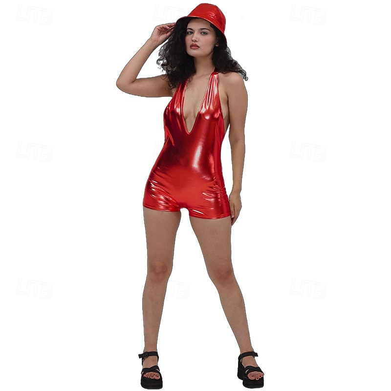 Kovový 80. léta Lesklý latexový patent One Piece Šaty s kraťasy PU kůže Pevná barva Maškarní kostým Dámské Karnevalový kostým Karneval Plesová maškaráda Párty Pride Parade Měsíc hrdosti Dospělé 2026 - $23.99 –P2