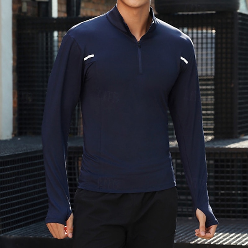 Homme Chemise Performance T-shirt de sport manche longue Col montant Top Extérieur Séchage Rapide Évacuation de la transpiration anti-odeurs Respirant Polyester Noir Blanche Bleu Pêche Tennis Course de 2025 ? $24.99 –P5