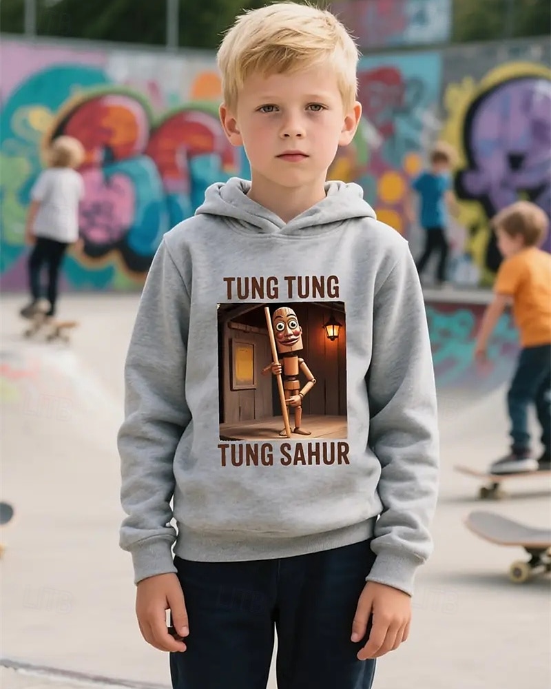 Moletom casual de manga comprida para meninos com estampa tung tung tung sahur 3d, moda primavera outono, streetwear, crianças de 4 a 12 anos, com capuz, casual para atividades ao ar livre, ajuste de 2025 por $18.99 –P4