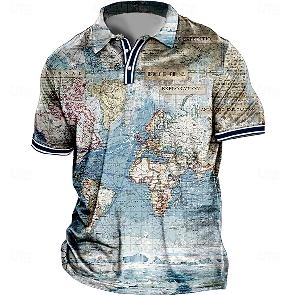 Hombre Talla Grande POLO Grande y alto Mapa Cuello Vuelto Estampado Manga Corta Primavera verano Deportes Moda Ropa de calle Design Exterior Calle Tops 2026 - $20.99 –P1