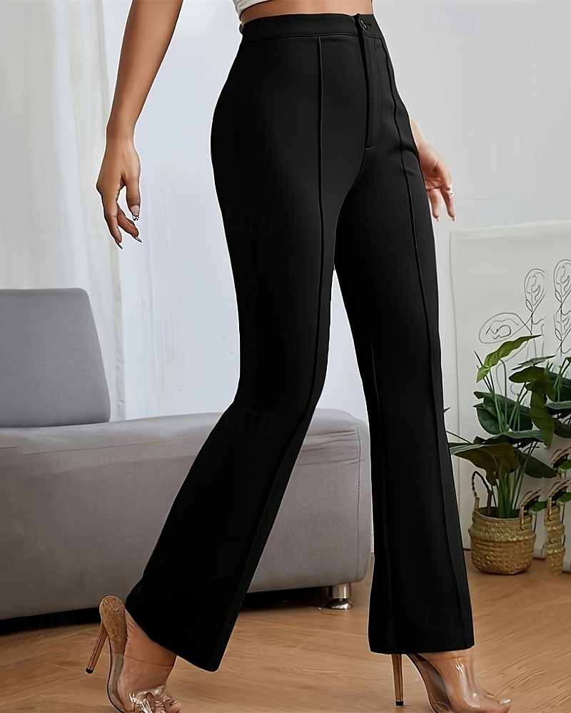 Mulheres Social Perna larga Calças Moda Roupa de rua Comprimento total Cintura Alta Tecido Bolsos Respirabilidade Confortável Rua Roupa Diária Para Noite Preto Azul Marinha Damasco Cinzento Primavera de 2025 por $18.99 –P6