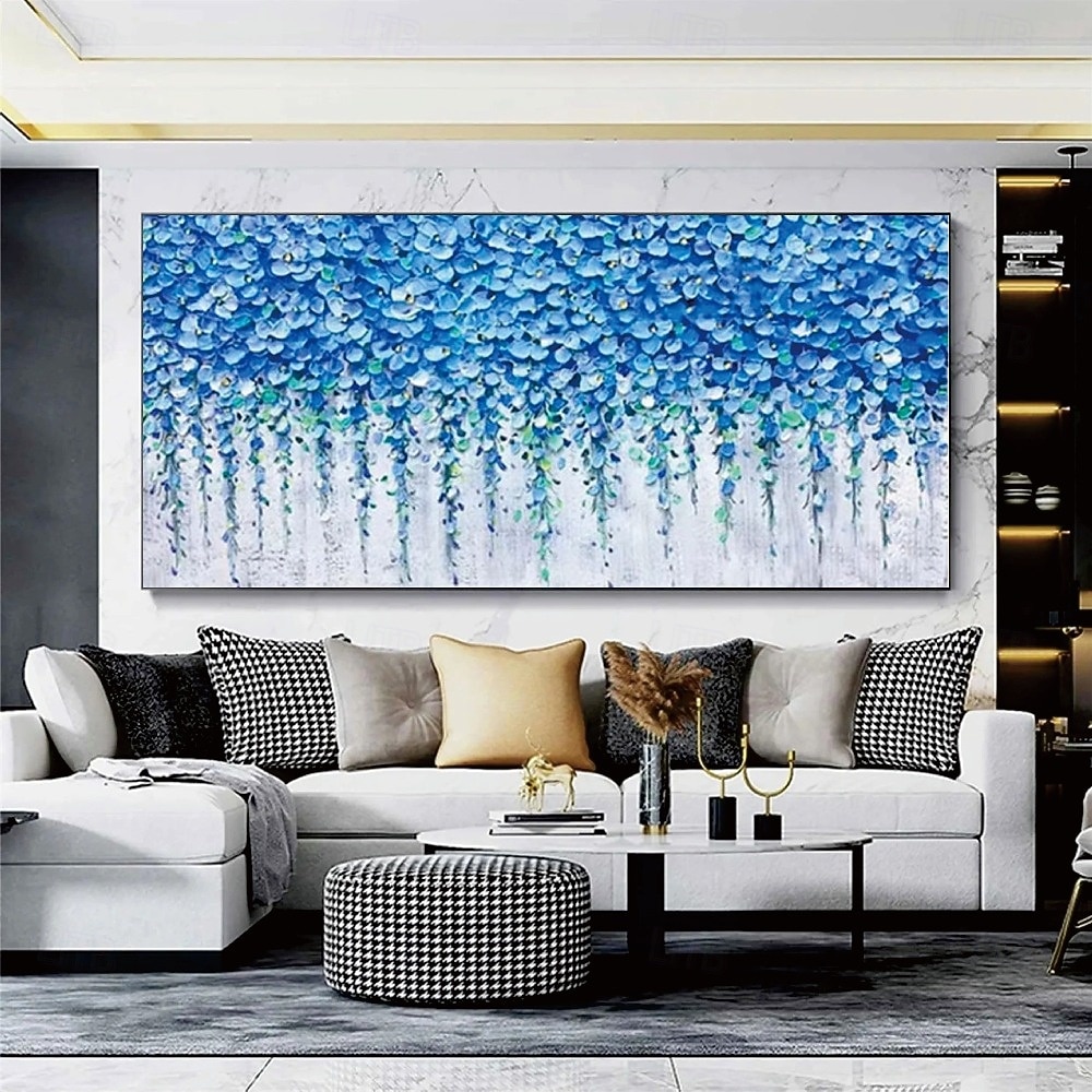 großes handgemachtes 3D Wald Ölgemälde handgemachtes abstraktes Blumen Ölgemälde auf Leinwand große Wandkunst minimalistisches blaues Blumenkunstgemälde individuelles Gemälde Boho Wanddekor für 2025 - $116.99 –P7