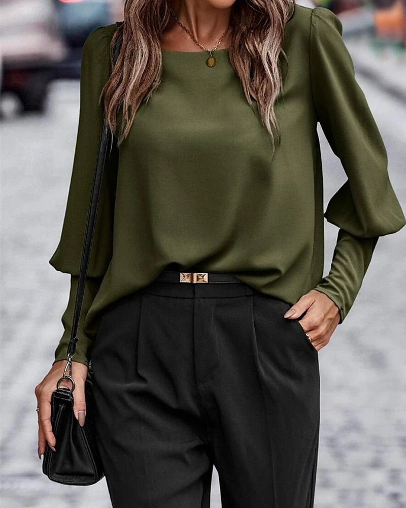 Damen Hemd Einfach Täglich Stilvoll Basic Langarm Rundhalsausschnitt Normale Oberteile Arbeit Täglich Ferien Knöpfe Schwarz Armeegrün Braun Frühling Herbst 2025 - $23.99 –P5