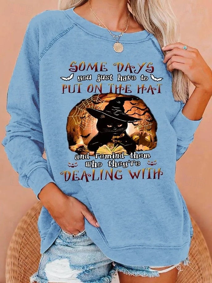 Sudadera de Mujer Halloween Pullover Moda Casual de Manga Larga Cuello Redondo Tops Regulares Impresión Casual Negra Blanca Azul Azul Oscuro Gris Verano Primavera Otoño 2026 - $27.99 –P3