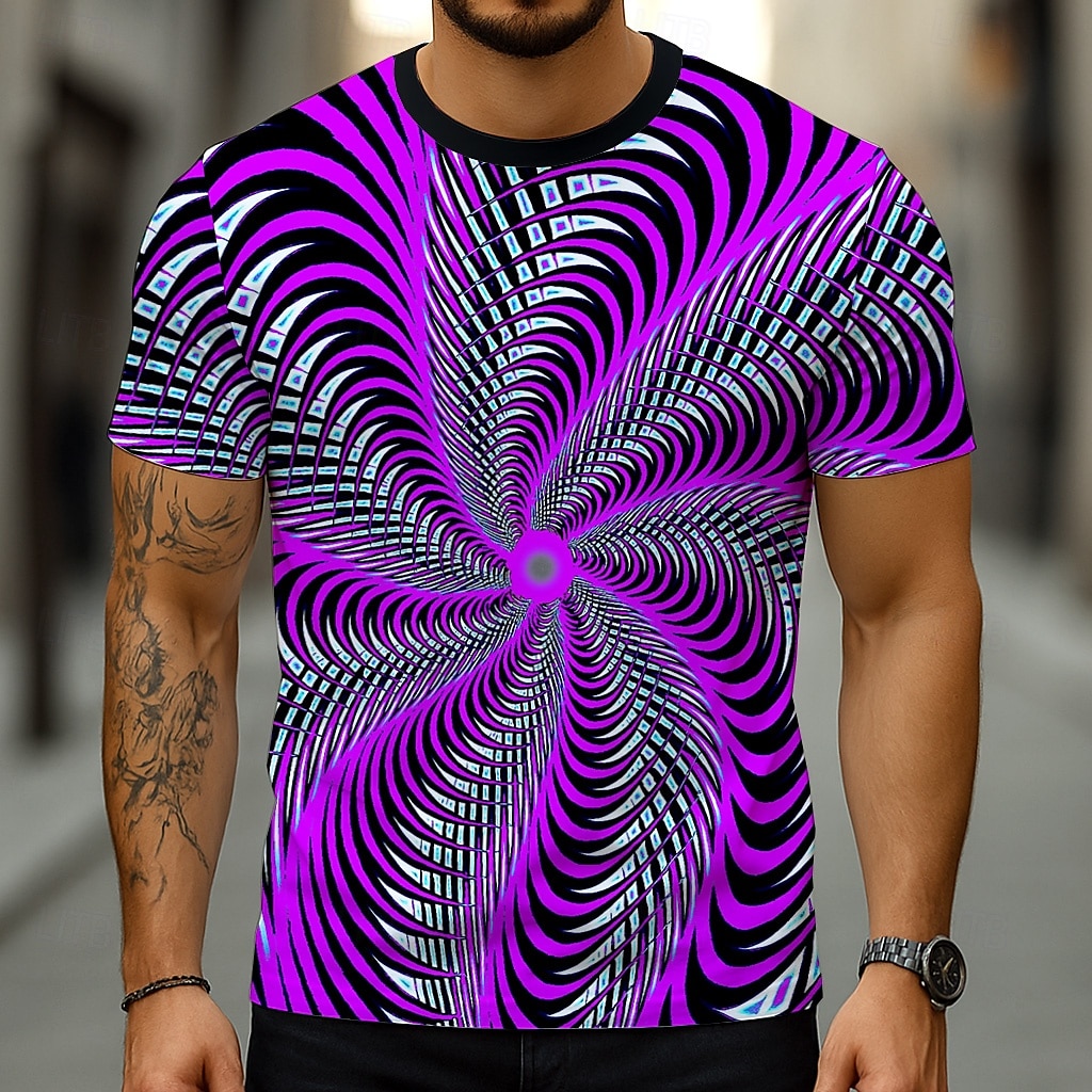 Voor heren Geometrisch 3D Print 3D T-shirt Korte mouw T-shirt 3D-afdrukken Strakke ronde hals Overhemd overdreven Ontwerper Feest Straat Casual Geel Marineblauw blauw Zomer Lente Alle seizoenen 2025 - $17.99 –P5