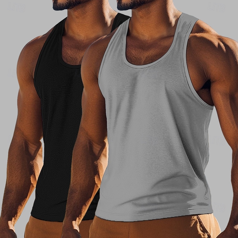 Men's Tank Top Vest Undershirt Sleeveless Shirt Sleeveless Crewneck Scoop Neck Summer Solid Color Plain Fashion Classic Casual 2 Piece Multi-pack Casual Gym Street Royal Blue+Black Top Tee for Men 2026 - $17.99 –P2