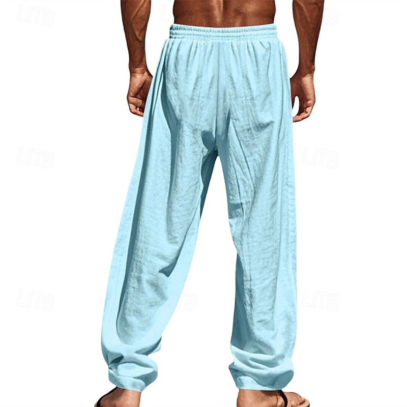 Men's Linen Pants Trousers Summer Pants Beach Pants Pocket Elastic Waist Drawstring Plain Comfort Breathable Vacation Daily Holiday Hawaiian Boho White Dark Red 2025 - $18.99 –P5