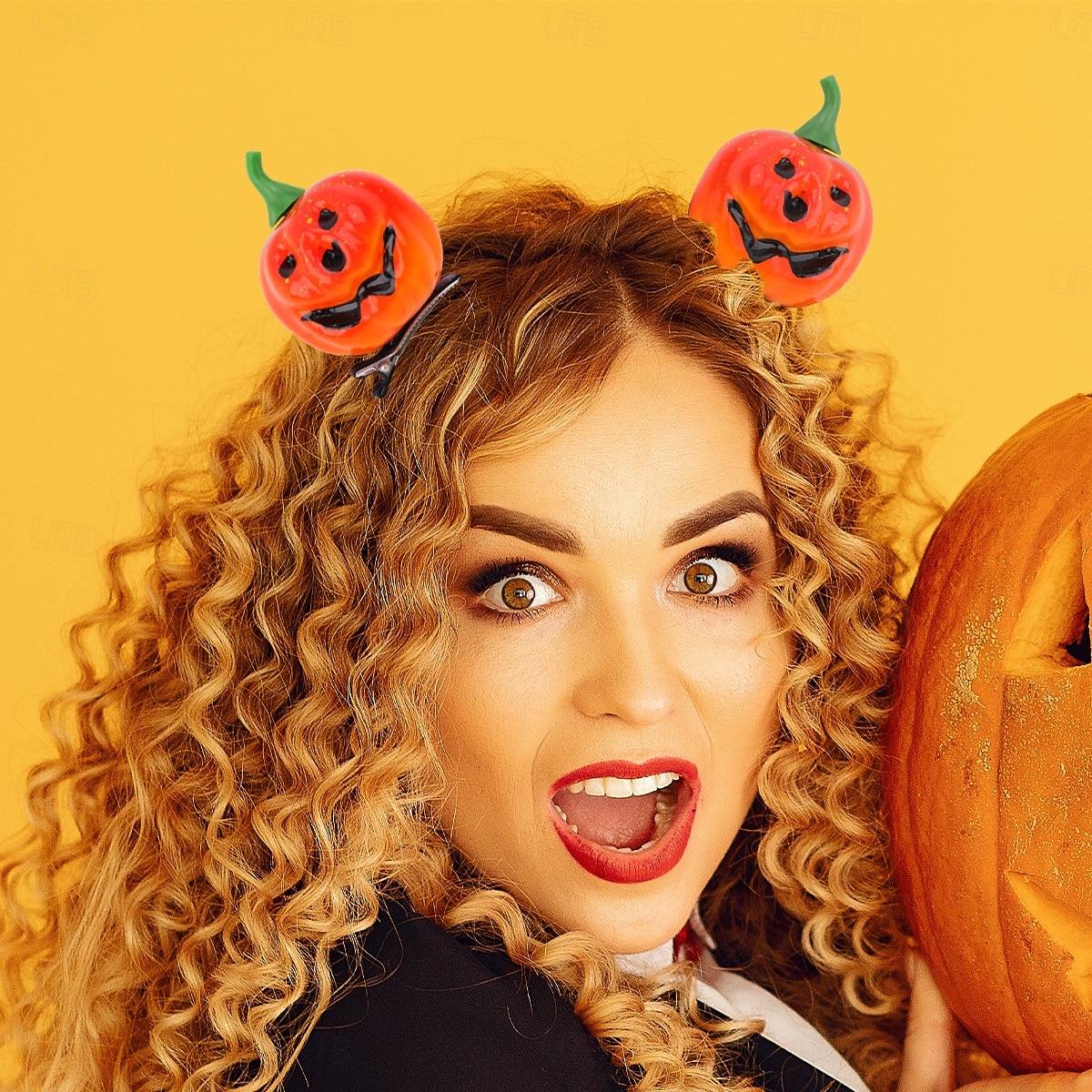 קליפס לשיער דלעת ליל כל הקדושים, כיסוי ראש דלעת מחייכת יצירתי, קליפס צד חמוד למסיבה ותחפושת 2025 - $5.99 –P1
