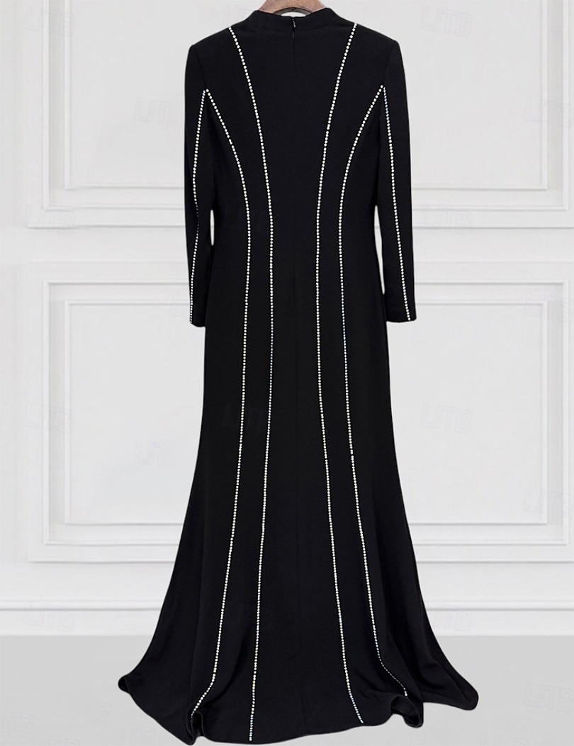 Black Tie Galakleid Etuikleid/Säulenkleid Abendkleid Smokingkleid formelle Abendparty bodenlang Langarm V-Ausschnitt Polyester mit Kristallen 2025 2025 - $135.99 –P3