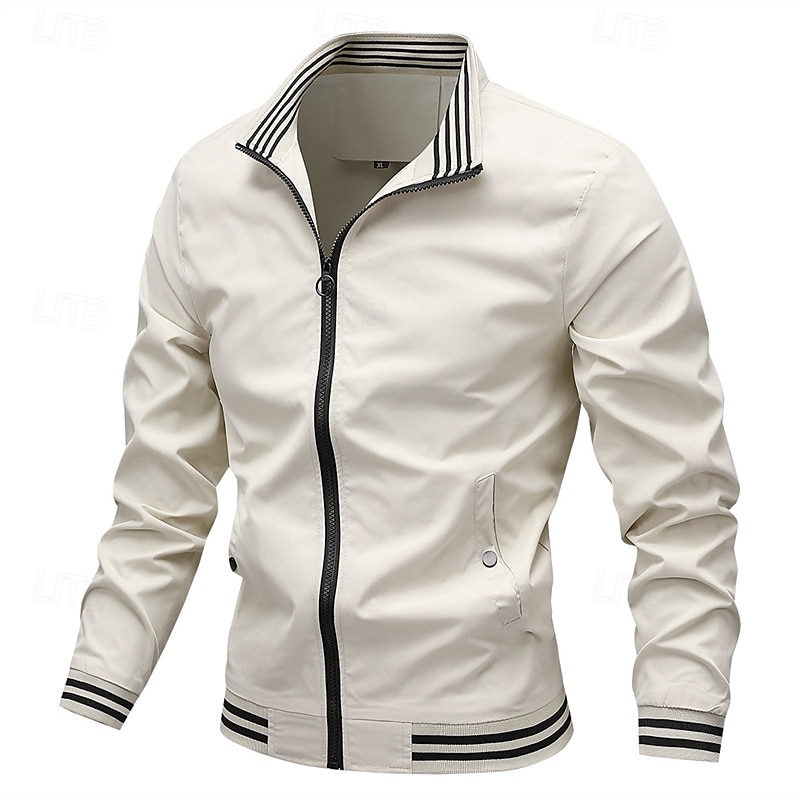 Men's Lightweight Jacket Casual Jacket Vacation Daily Pocket Spring Fall Plain Fashion Classic Stand Collar Regular Black Green Beige Jacket 2025 - $23.99 –P7