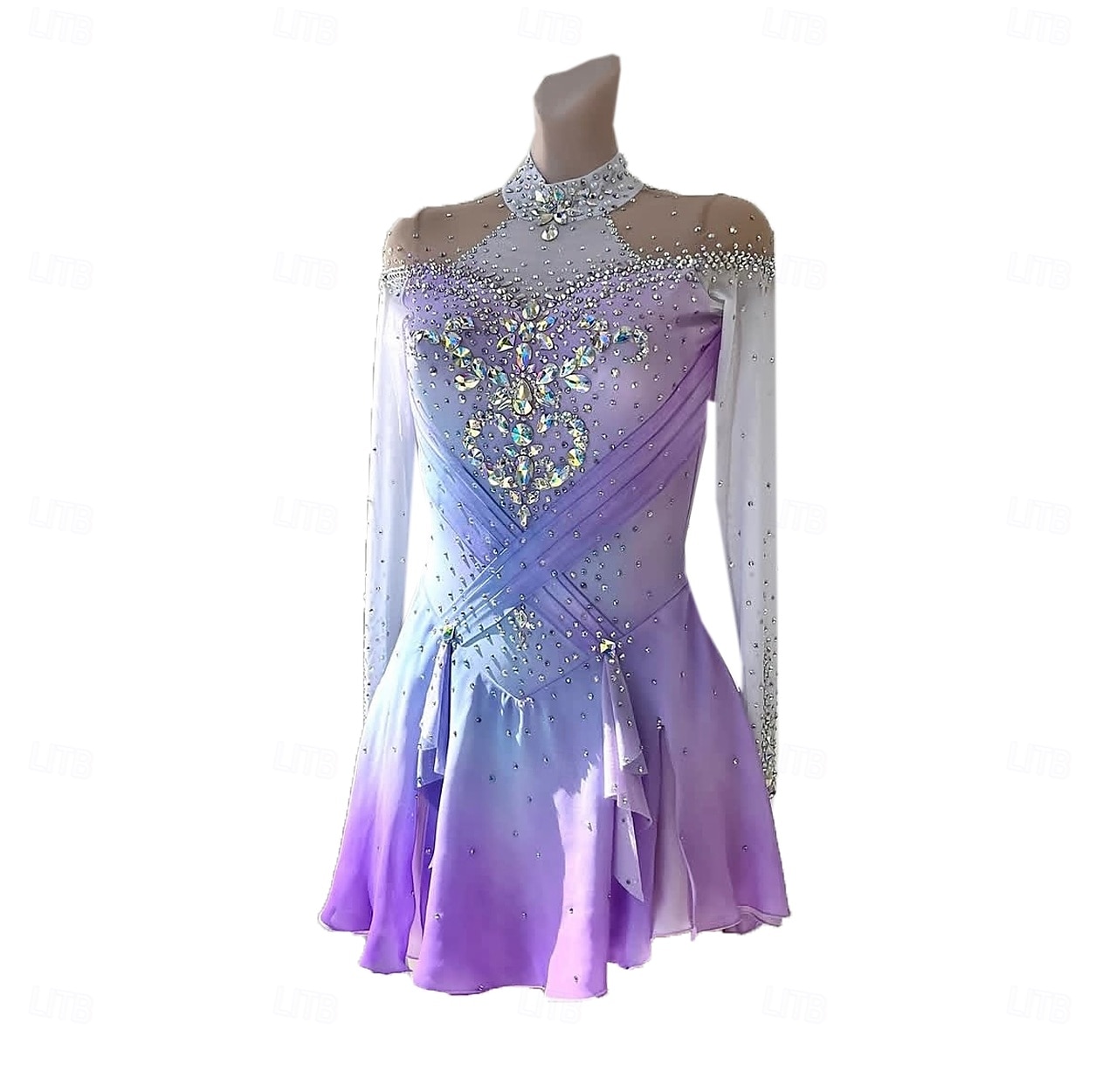 Robe de patinage artistique Femmes Fille Patinage Robe Violet Trou de pouce Vernis à gel Halo Haute Élasticité Professionnel Compétition Tenue de Patinage Chaleur Thermique cristal pailleté manche de 2026 ? $445.39 –P2